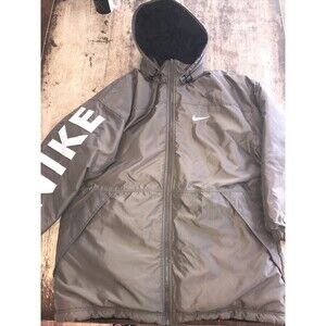 Vintage Nike Reversible Parka Block Letters Spellout Gray/green Black Large